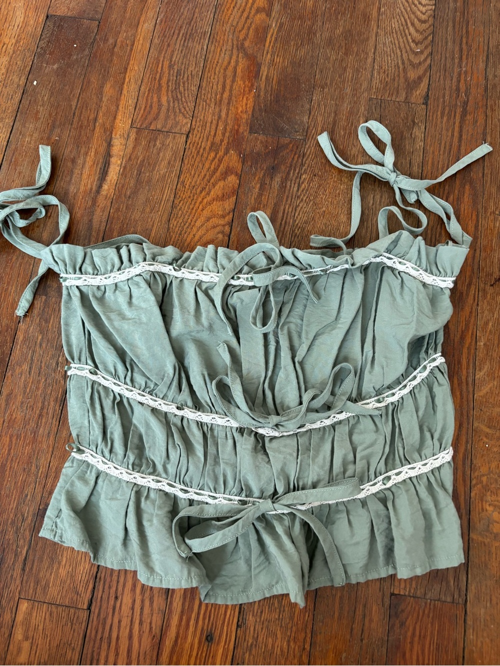 Women’s Sage Green Tie-Strap Ruffle Tank Top